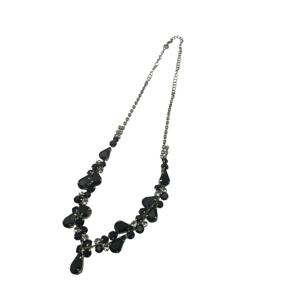 Black Rhinestone Statement Necklace  Lobster Clasp Stylish Teardrop Design